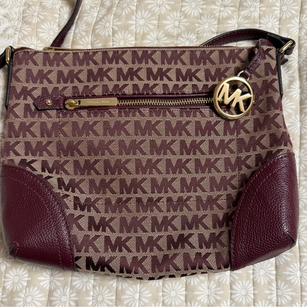 Michael Kors tan and burgundy purse